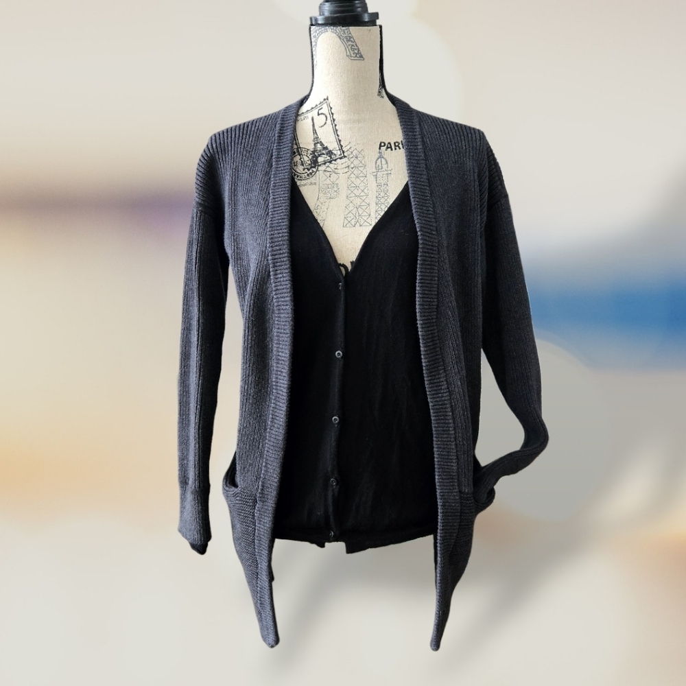 Lululemon Women's Vestigan Cardigan Ribbed Charcoal Gray Size 6 Cozy Classic